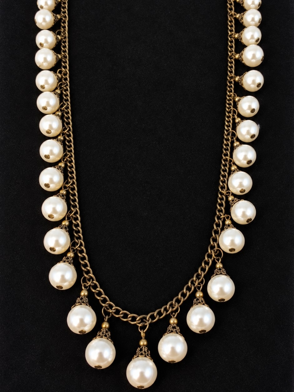 Vintage Antique Gold-Tone Pearl Statement Necklace